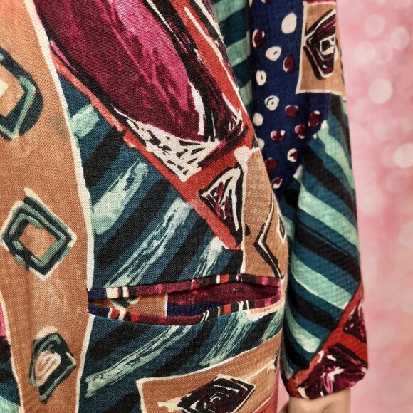 Vintage 80s Funky Tribal Print Oversized Blazer Womens Size M Rayon - Picture 6 of 12